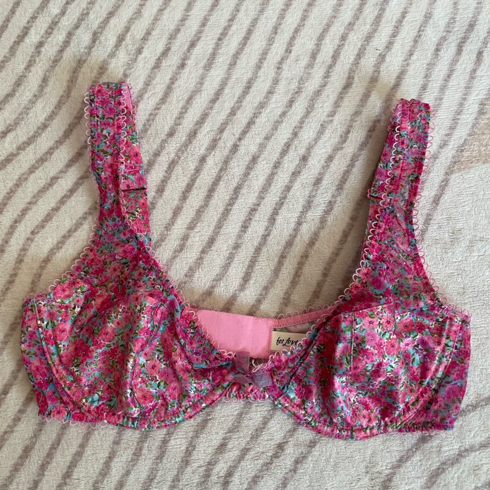 For Love And Lemons Pink Floral Lace Bra